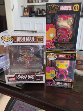Funko Iron Man Pop Lot - Red, Gold & Pink. Street Art #753,  #649 and Pop Pin